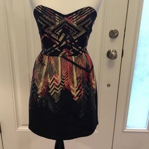 Strapless Black and Multicolor Dress